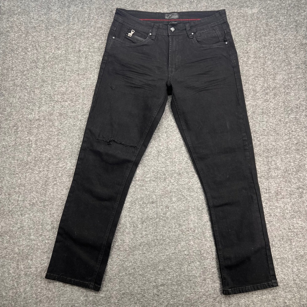 Steve's Jeans Mens Black Distressed Slim Straight Denim Pants 32 Casual urban - Picture 1 of 13